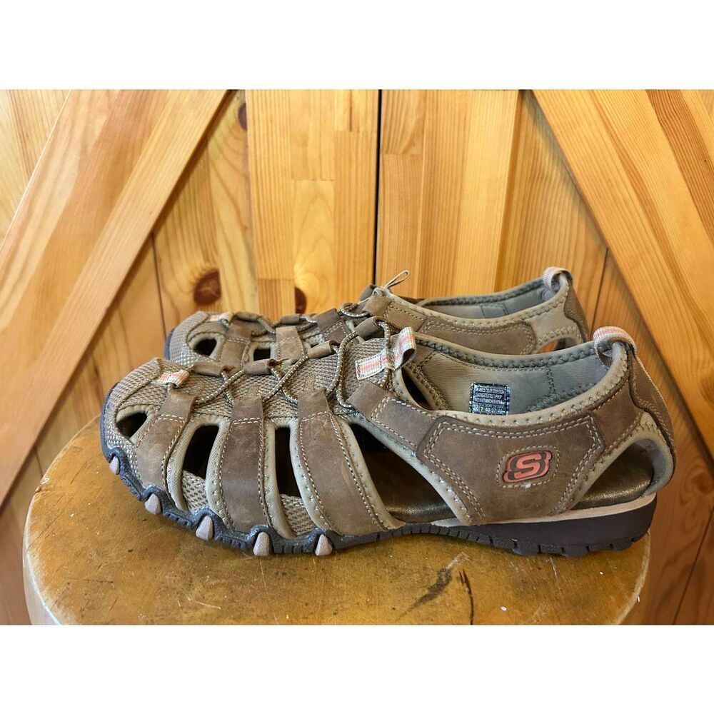 Skechers Womens Brown Leather Closed Toe Walking Sandals Washable Size 10 - Picture 3 of 8